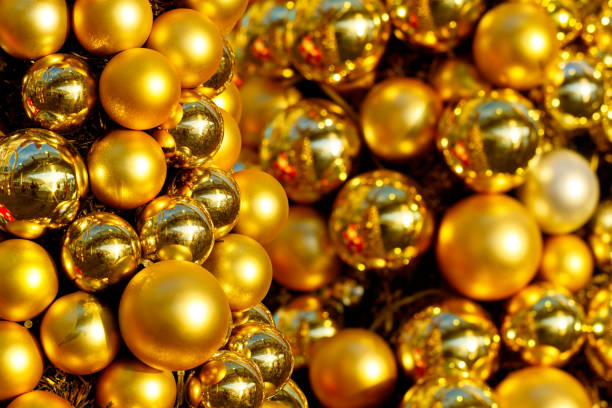 istock Golden christmas balls 879598126