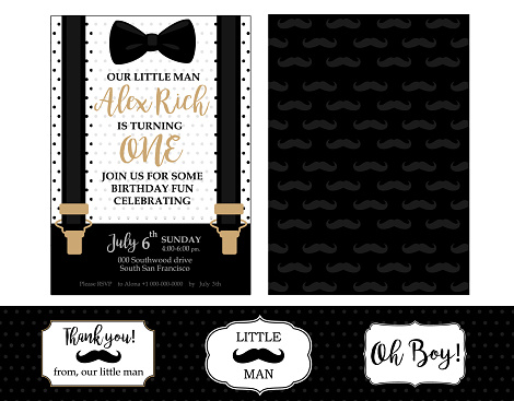 Black, white and gold - classic patterns with mustache. Design for real man! Father day's template