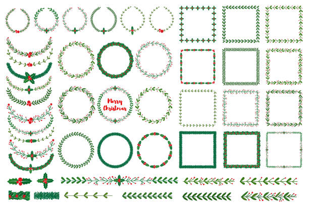 illustrations, cliparts, dessins animés et icônes de guirlande de noël, cadres, brosses - wrapping paper pattern floral pattern flower