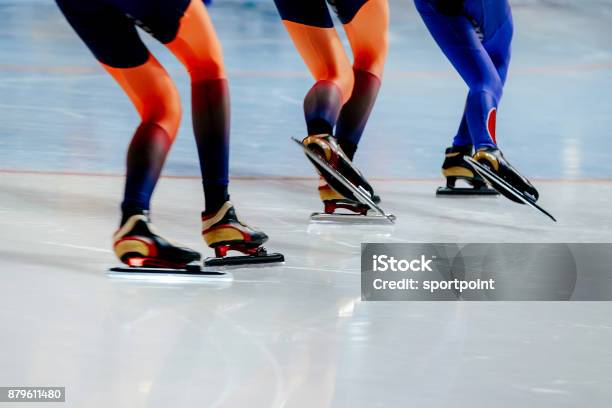 Legs Women Athletes Speed Skaters In Mass Start Competition Stock Photo - Download Image Now