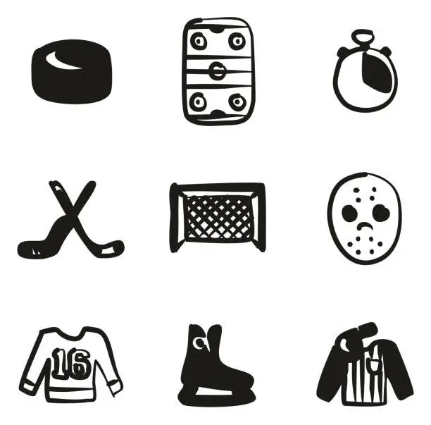 Vector illustration of Hockey Icons Freehand Fill