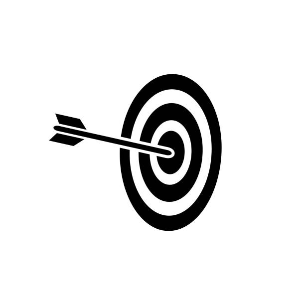 ilustrações de stock, clip art, desenhos animados e ícones de archery arrow in target, bulls eye vector icon simple design - target sport target target shooting bulls eye