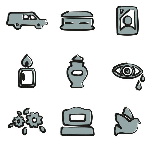 Funeral Icons Freehand 2 Color This image is a vector illustration and can be scaled to any size without loss of resolution. cricket trophy stock illustrations