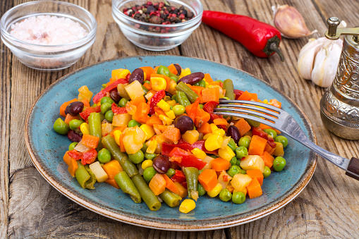Mix of vegetables with red beans and chili. Studio Photo