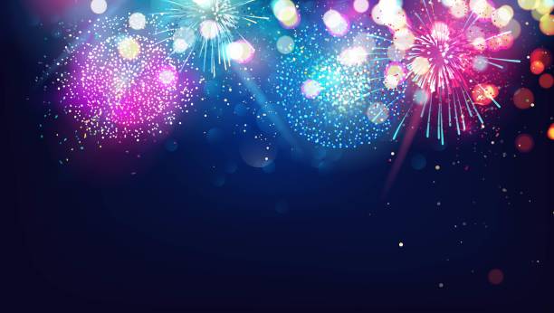 istock Abstract new year background with colorful fireworks and christmas lights. 879619348