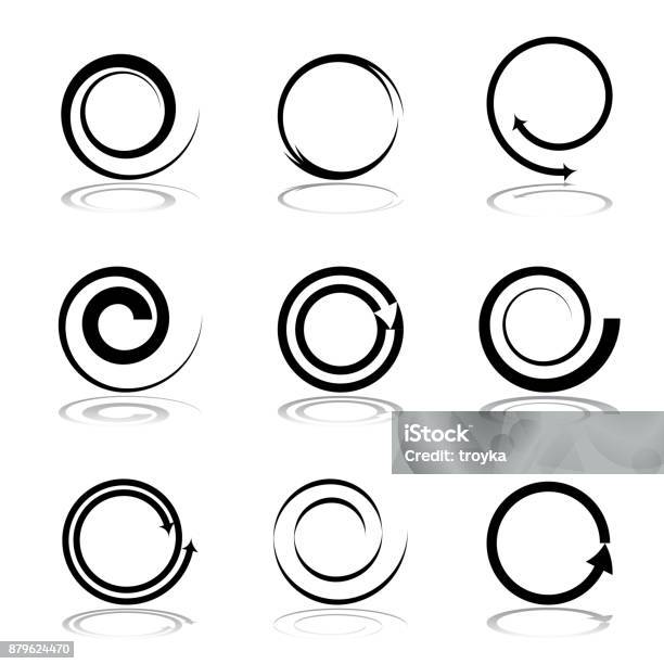 Ilustración de Elementos De Diseño De Espiral y más Vectores Libres de Derechos de Señal de flecha - Señal de flecha, Remolino, Logotipo