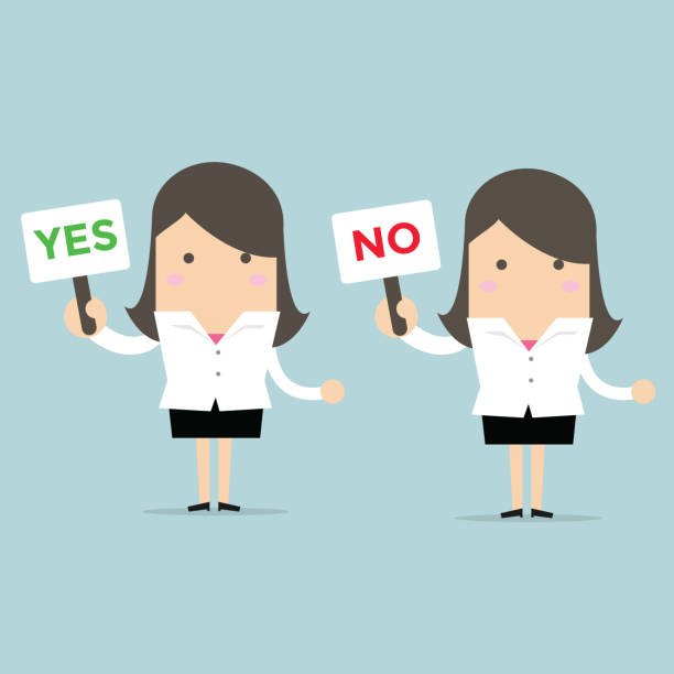 istock Businesswoman with a sign Yes and no 879640604