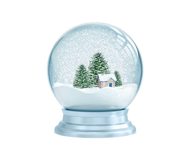 istock Snow globe with house and pine trees 879645002