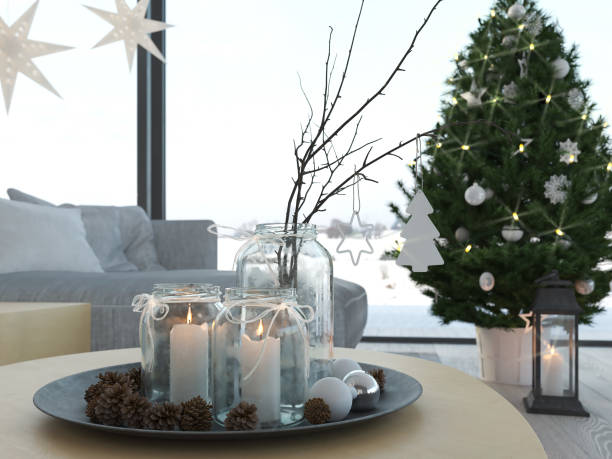 istock 3d rendering. home with christmastree in modern apartment. 2. advent. 879645970