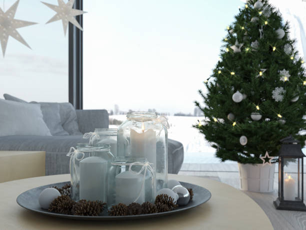 istock 3d rendering. home with christmastree in modern apartment. 1. advent. 879646048