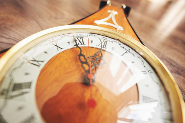 Happy New Year at midnight 2018, Old wooden clock.