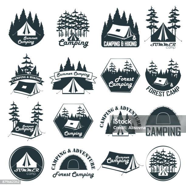 Set Of Vintage Camping Emblems Logos And Badges Stock Illustration - Download Image Now - Tent, Camping, Logo