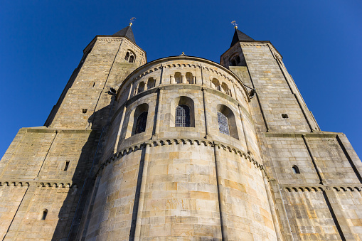 Facade of the St. Godehard church in Hildesheim, Germany