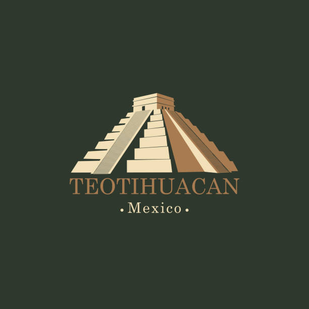 ilustrações, clipart, desenhos animados e ícones de banner com mesoamericana pirâmides no méxico - teotihuacan