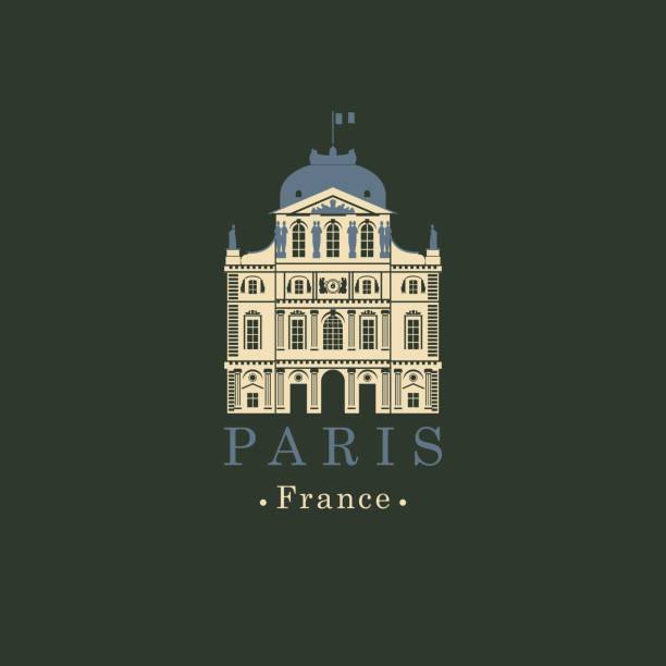 Banner with french national Museum Louvre in Paris Travel vector illustration, banner or logo. The famous great national Museum Louvre in Paris, France. French national artistic landmark musee du louvre stock illustrations