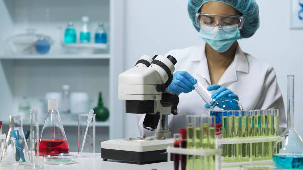 istock Mixed-race bacteriologist working in laboratory, doing medical test, research 879685666