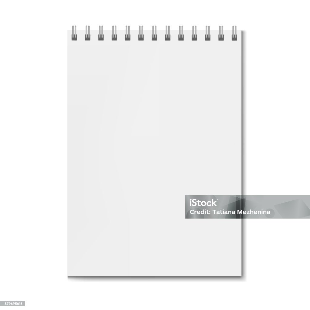 Blank realistic vertical rectangular notebook mockup Realistic square spiral notebook mockup, sketchbook on spiral binder blank cover. Clear notepad front page or clean page with shadow template Electronic Organizer stock vector