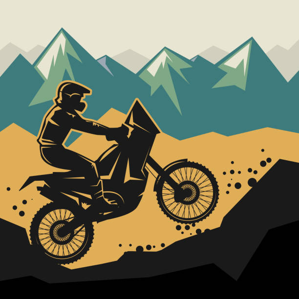 모토크로스 추상적임 배경 - off road vehicle silhouette motorcycle back lit stock illustrations