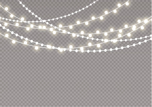 Christmas lights isolated on transparent background. Xmas glowing garland.Vector illustration Christmas lights isolated on transparent background. Xmas glowing garland. light strings stock illustrations