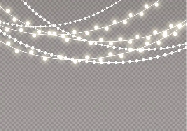Vector illustration of Christmas lights isolated on transparent background. Xmas glowing garland.Vector illustration