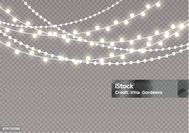 在透明背景下 聖誕燈被隔離聖誕發光的花環向量插圖向量圖形及更多燈串圖片 - 燈串, 聖誕燈, 矢量圖