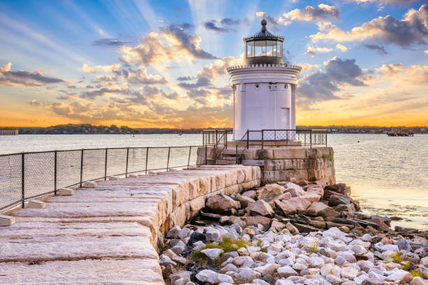 south portland, maine, estados unidos da américa - built structure house landscape lighthouse - fotografias e filmes do acervo