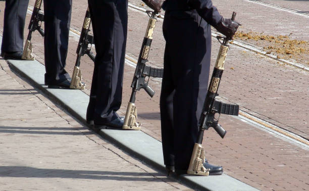 veiligheidsagenten houden pistool - prinsjesdag stockfoto's en -beelden