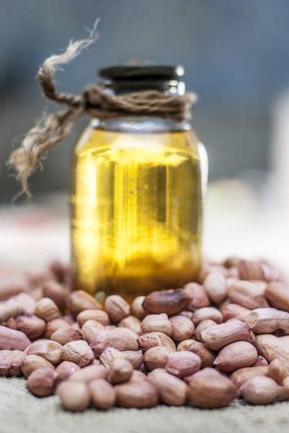 Ground nuts and its oil stock photo