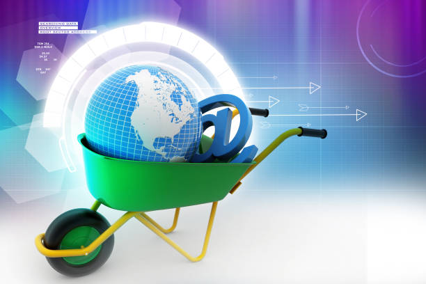 istock Wheelbarrow carrying earth and email sign 879726632