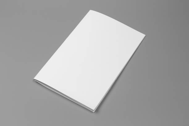 istock Blank portrait A4. brochure magazine isolated on gray, changeable background / white paper isolated on gray 879729096