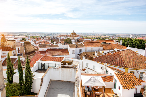 Cityscape view on the old town of Evora city in Portugal