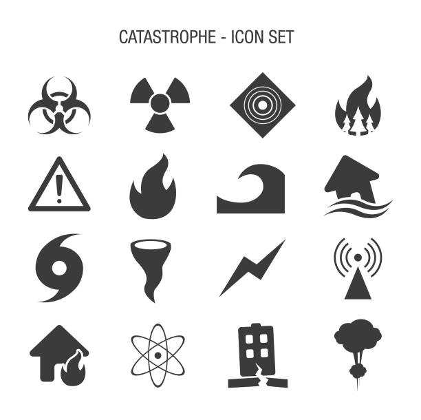Catastrophe Icon Set Vector of Catastrophe Icon Set hurrican stock illustrations