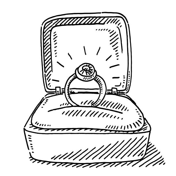 ilustrações, clipart, desenhos animados e ícones de anel de noivado no desenho de caixa aberta - jewelry white background diamond gift