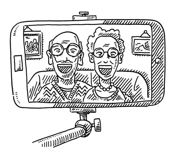 Vector illustration of Grandparents Taking A Selfie Drawing