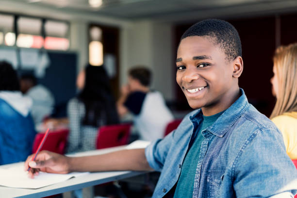 istock Confident male teenage student in blue denim 879741068