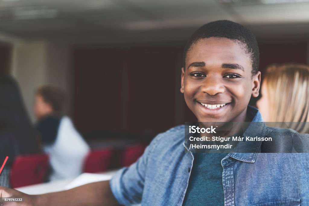 Zuversichtlich, männliche Teenager-Studentin in der High school - Lizenzfrei Männlicher Teenager Stock-Foto