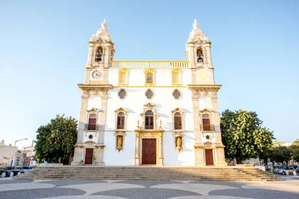 View on the facade of Carmo church in Faro city on the south of Portugal
