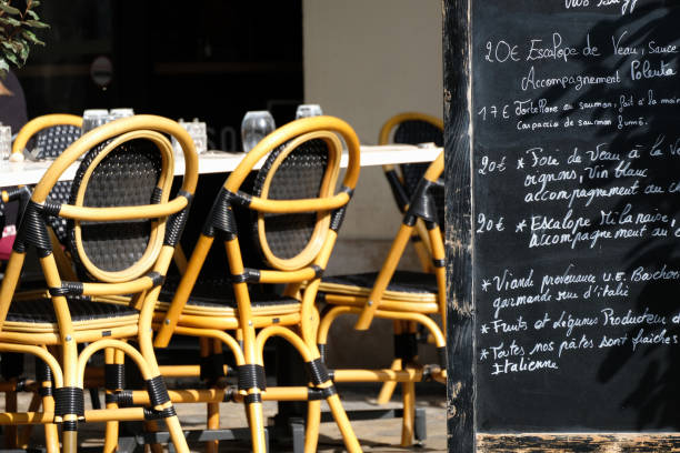 istock Menu board at French restaurant 879751374