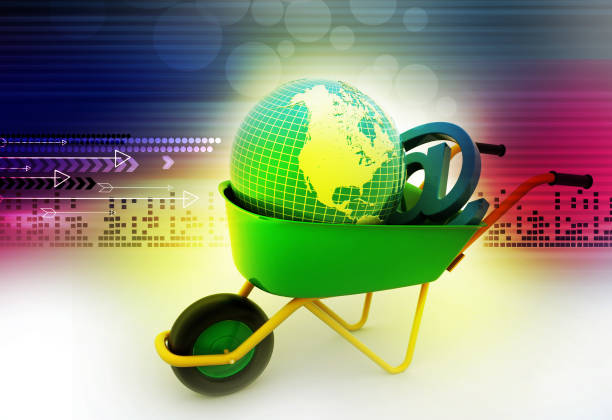 istock Wheelbarrow carrying earth and email sign 879751748