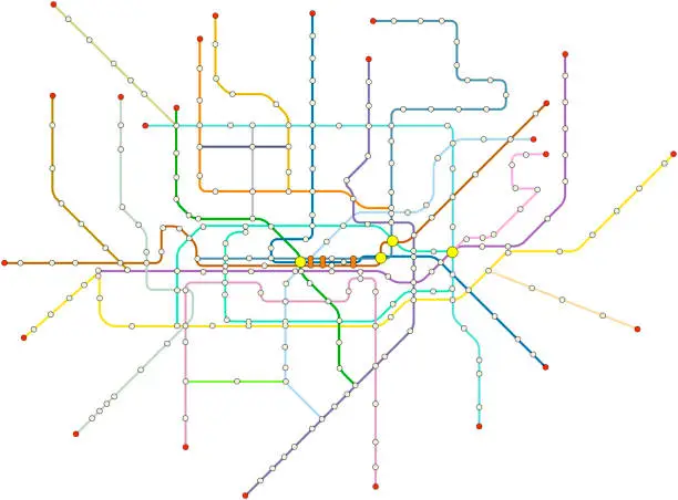 Vector illustration of Fictional vector subway map