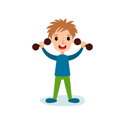 Ilustración de Sonriente Personaje Boy Hacer Ejercicio Con Pesas Niños  Vectores De Dibujos Animados De Actividad Física Ilustración y más Vectores  Libres de Derechos de Alemania - iStock