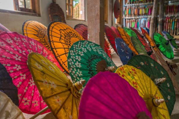 istock Colourful umbrellas in Myanmar 879759218