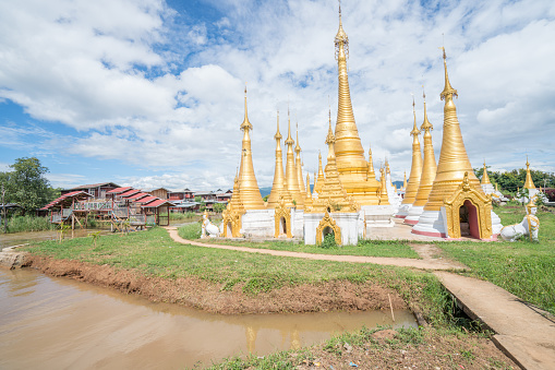 View of a beautiful temple complex in NyaungShwe, Inle lake, Myanmar.