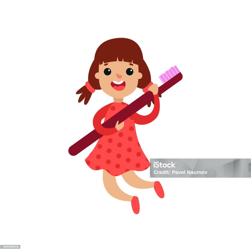 Nhân Vật Cô Bé Dễ Thương Cầm Bàn Chải Đánh Răng Khổng Lồ Vector ...