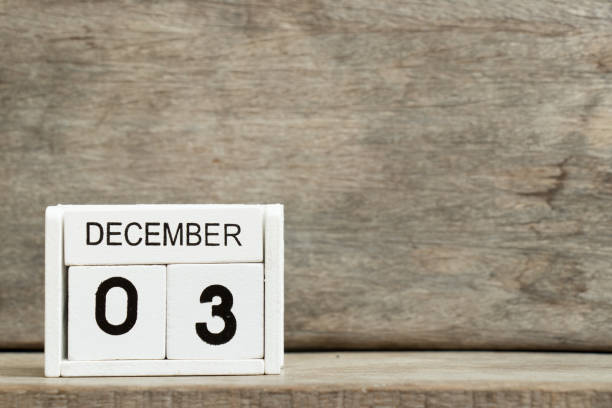 istock White block calendar present date 3 and month December on wood background 879773348