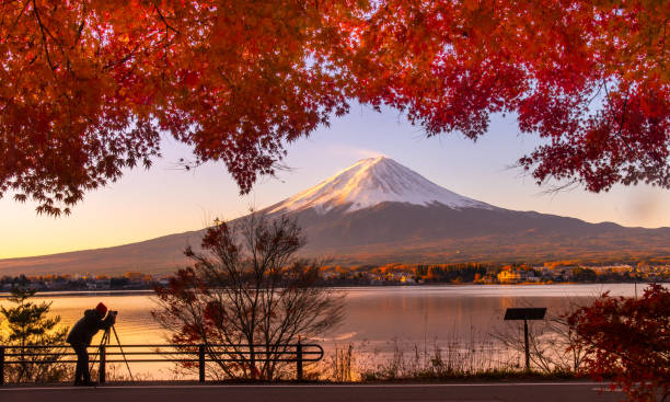 istock Mt Fuji in autumn view from lake Kawaguchiko 879773546