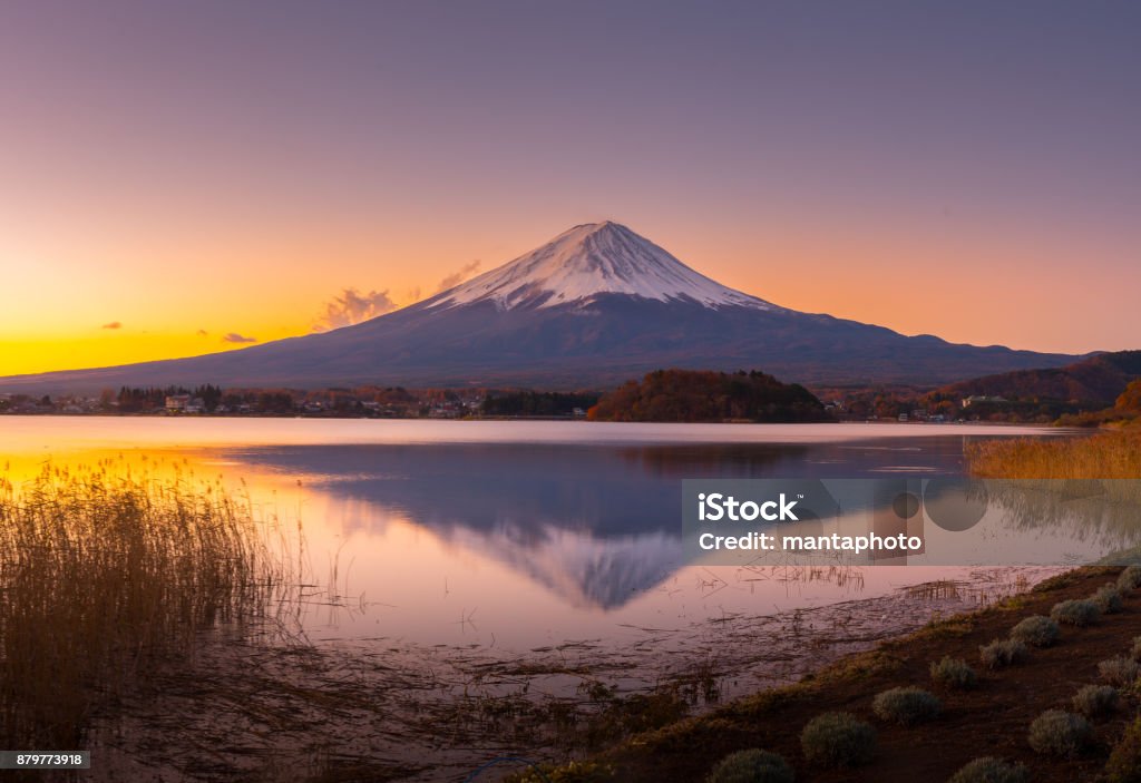 Mt Fuji in autumn view from lake Kawaguchiko Mt. Fuji Stock Photo