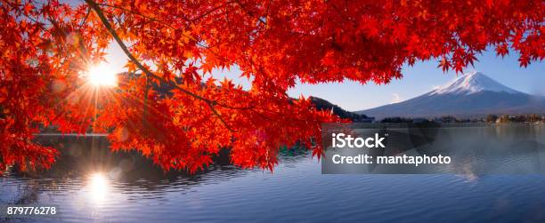 Mt Fuji In Autumn View From Lake Kawaguchiko Stock Photo - Download Image Now - Japan, Landscape - Scenery, Red