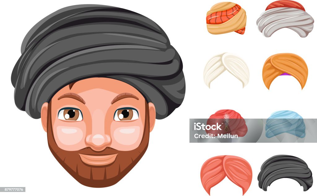 Photo Decoration Turban Fashion Headdress Arab Indian Culture Sikh Sultan  Bedouin Cute Beautiful Man Head Hat Isolated Icons Set Cartoon Design Video  Chat Effects Portrait Mobile Phone Vector Illustration Stock Illustration -