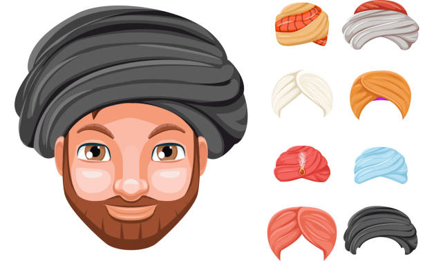 Photo decoration turban fashion headdress arab indian culture sikh sultan bedouin cute beautiful man head hat isolated icons set cartoon design video chat effects portrait mobile phone vector illustration Photo decoration turban fashion headdress arab indian culture sikh sultan bedouin cute man beautiful head hat isolated icons set cartoon design video chat effects portrait mobile phone vector illustration. sultan stock illustrations